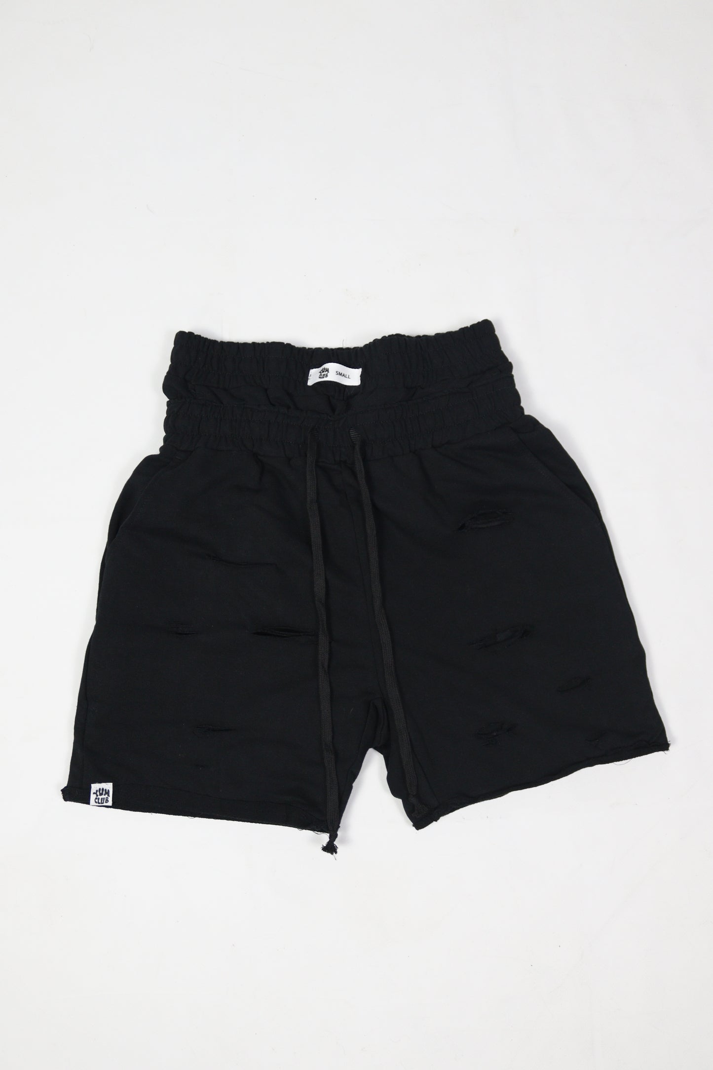 Black distressed shorts