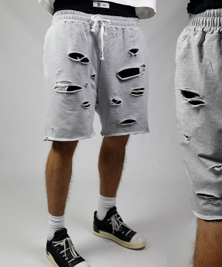 Grey distressed shorts