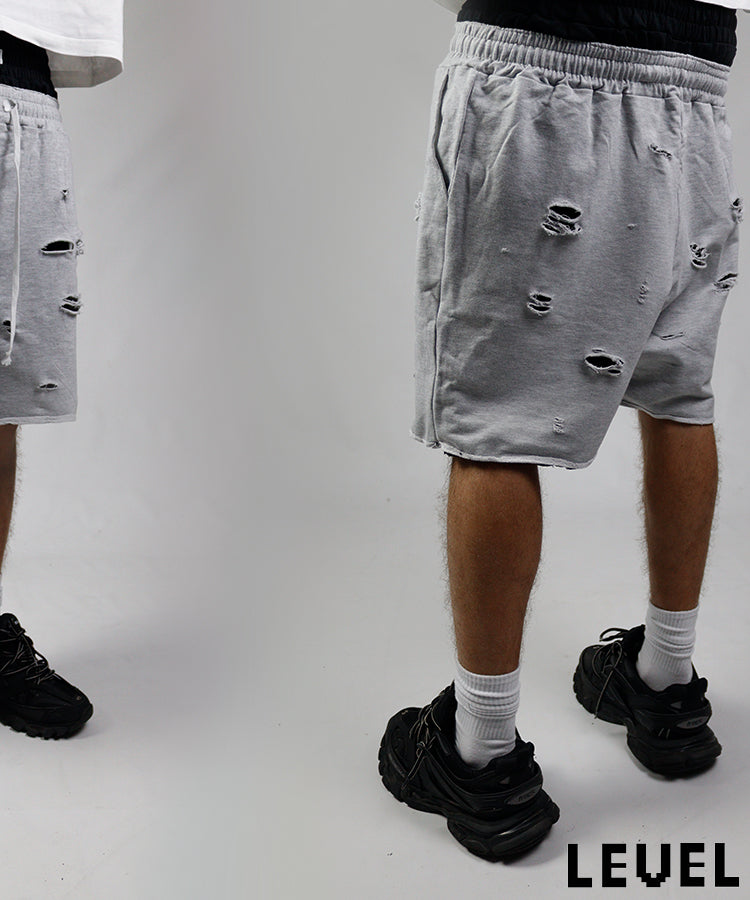 Grey distressed shorts