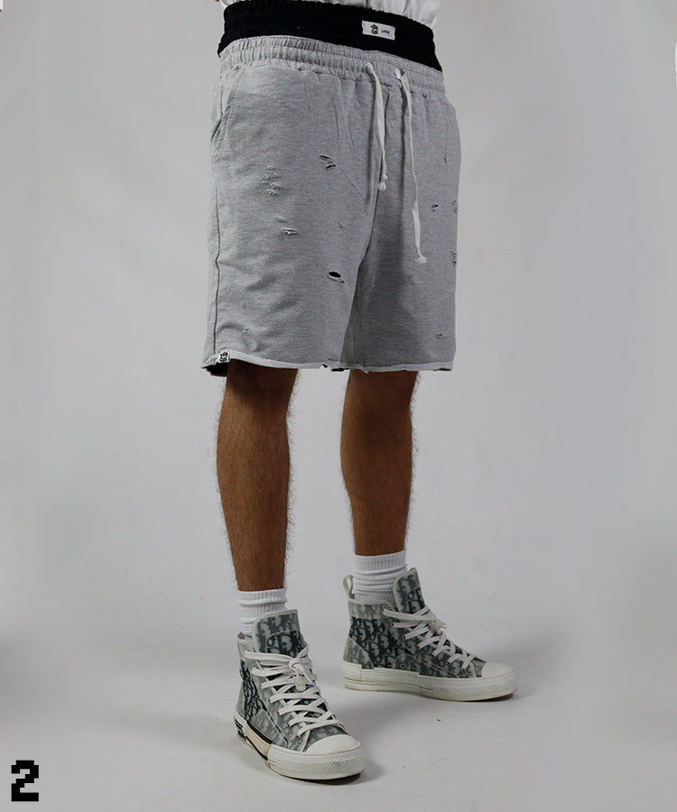 Grey distressed shorts