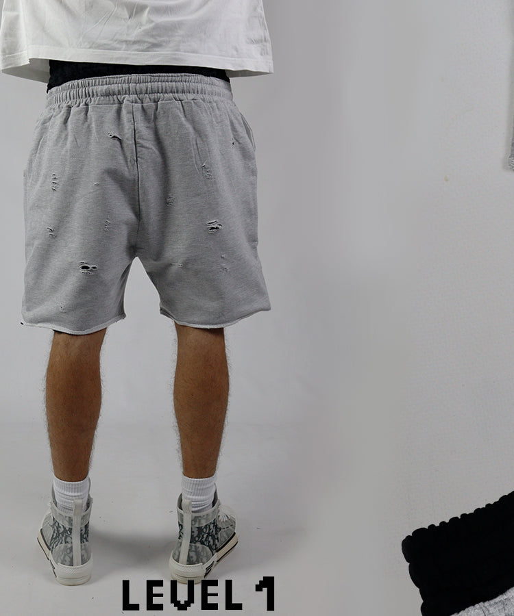 Grey distressed shorts