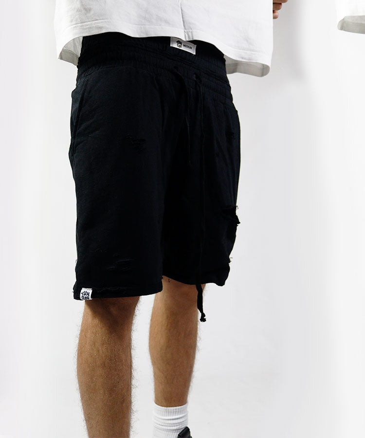 Black distressed shorts