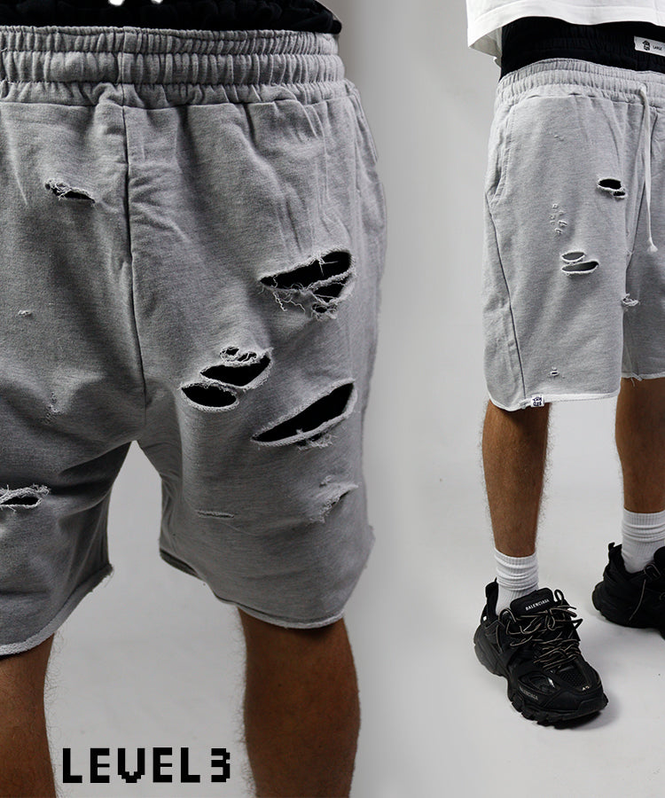 Grey distressed shorts
